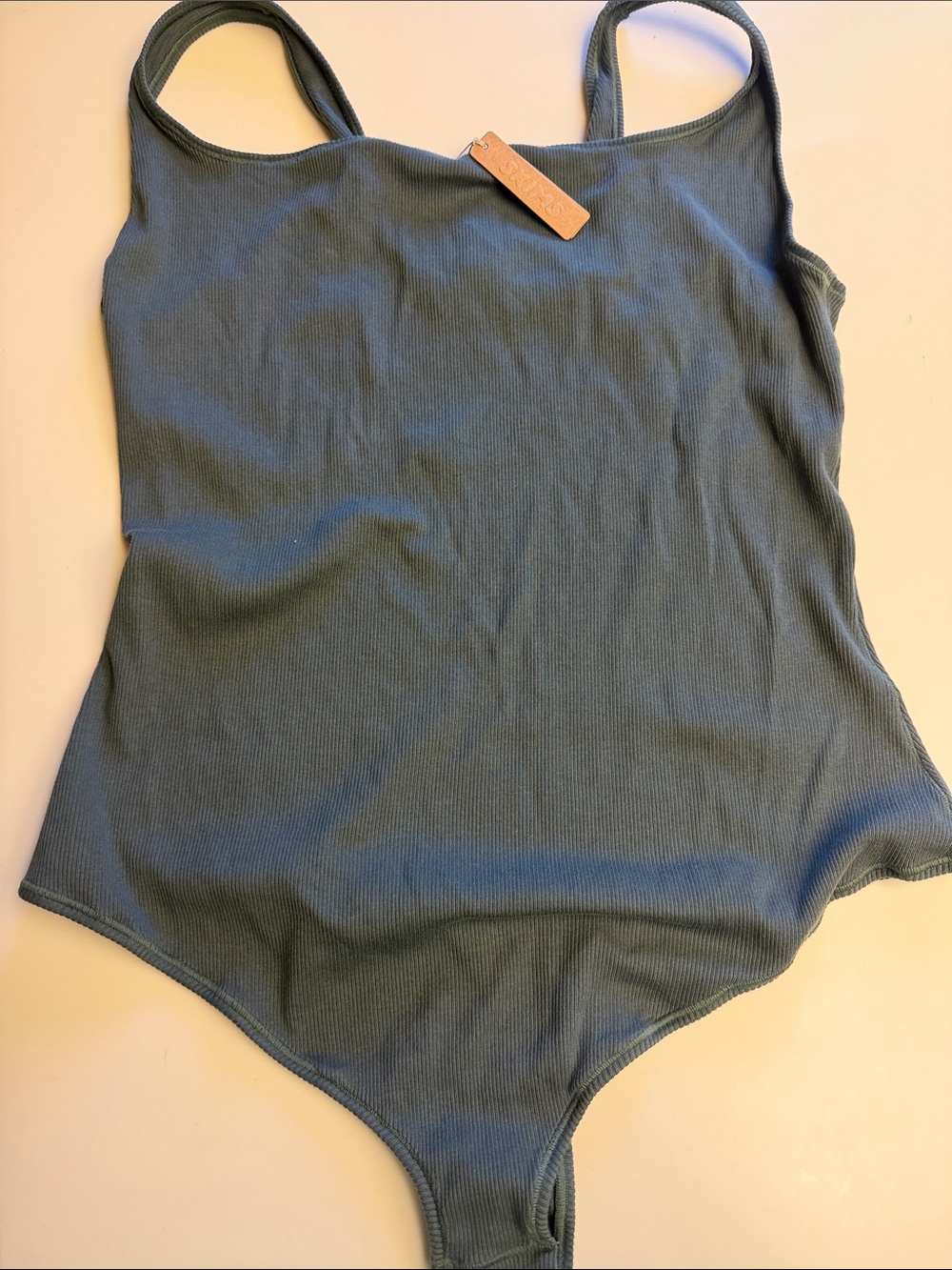 SKIMS Ribbed Thong Body Suit in Deep Sea - 3X